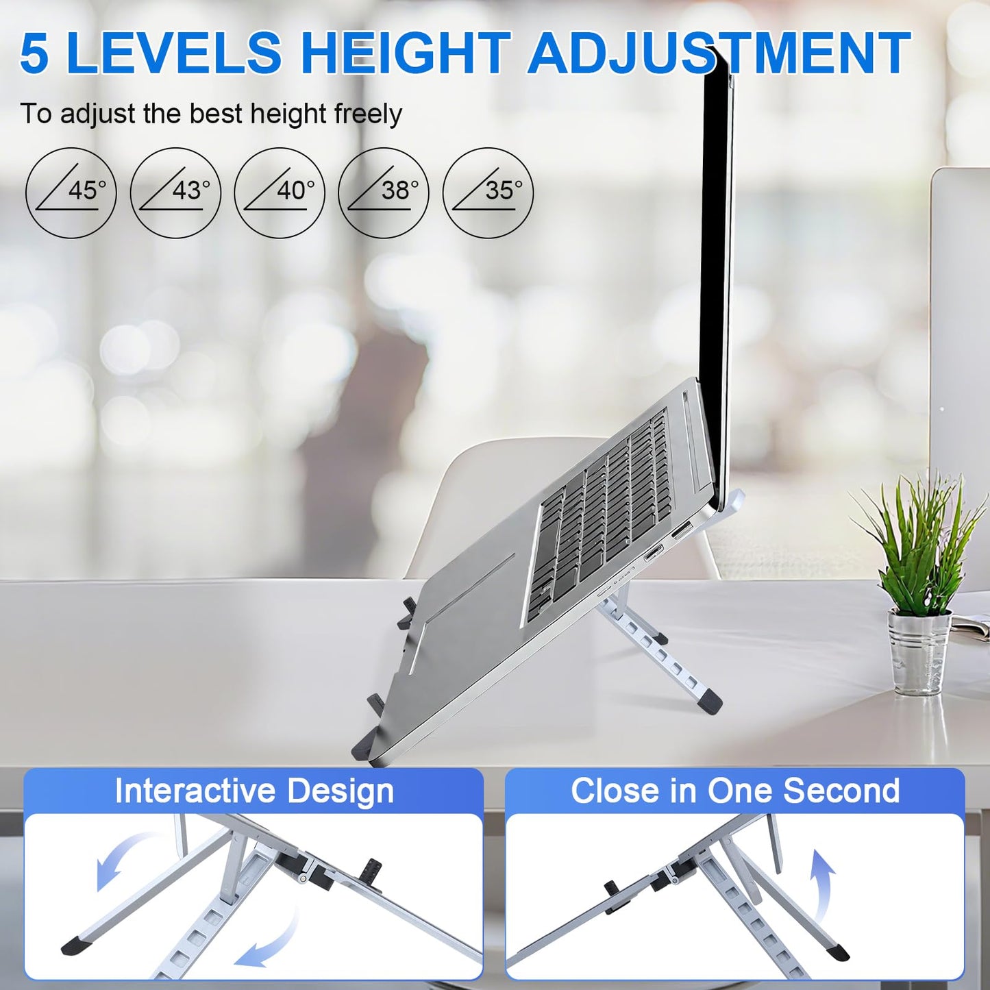 Laptop Stand for Desk, 5-Angle Adjustable Laptop Riser with Carry Bag,16cm Portable Foldable Laptop Holder