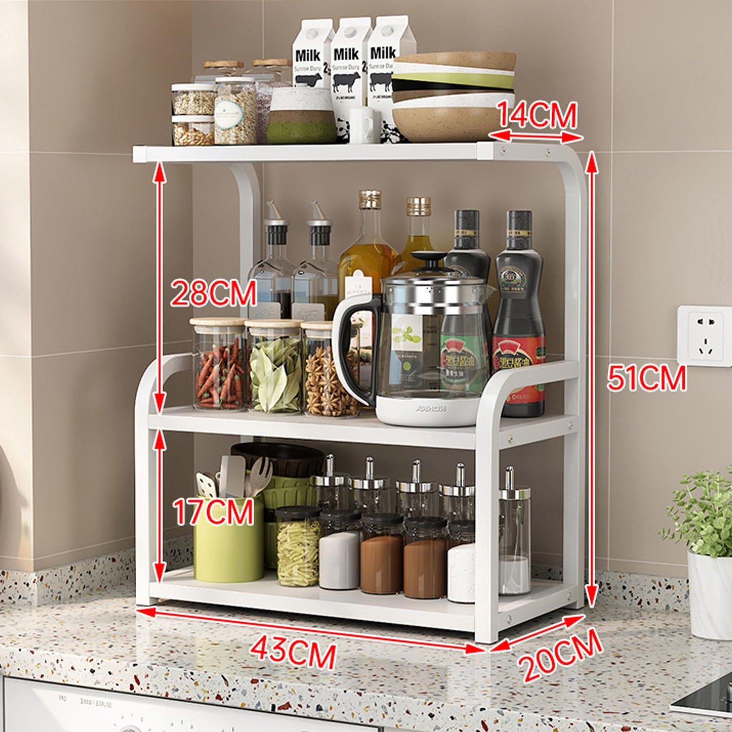 Numjeg 3-Tier Bookcase Desktop Wood White Metal Rack Bookshelf Supplies Bedroom Shelf Organizer Shelf for Top of Desk and Dresser Dining Room Furnitu