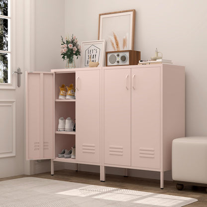 GREATMEET Metal Locker Storage Cabinet, Pink Accent Storage Cabinet, Metal Pantry with Doors for Living Room,Kitchen,Office