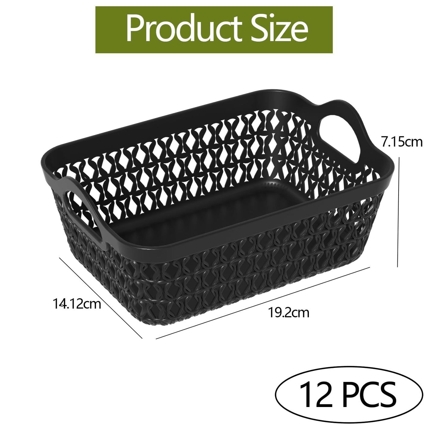 Afromy 12-Pack Mini Desktop Basket, Plastic Storage Basket Tray with Handle, Black