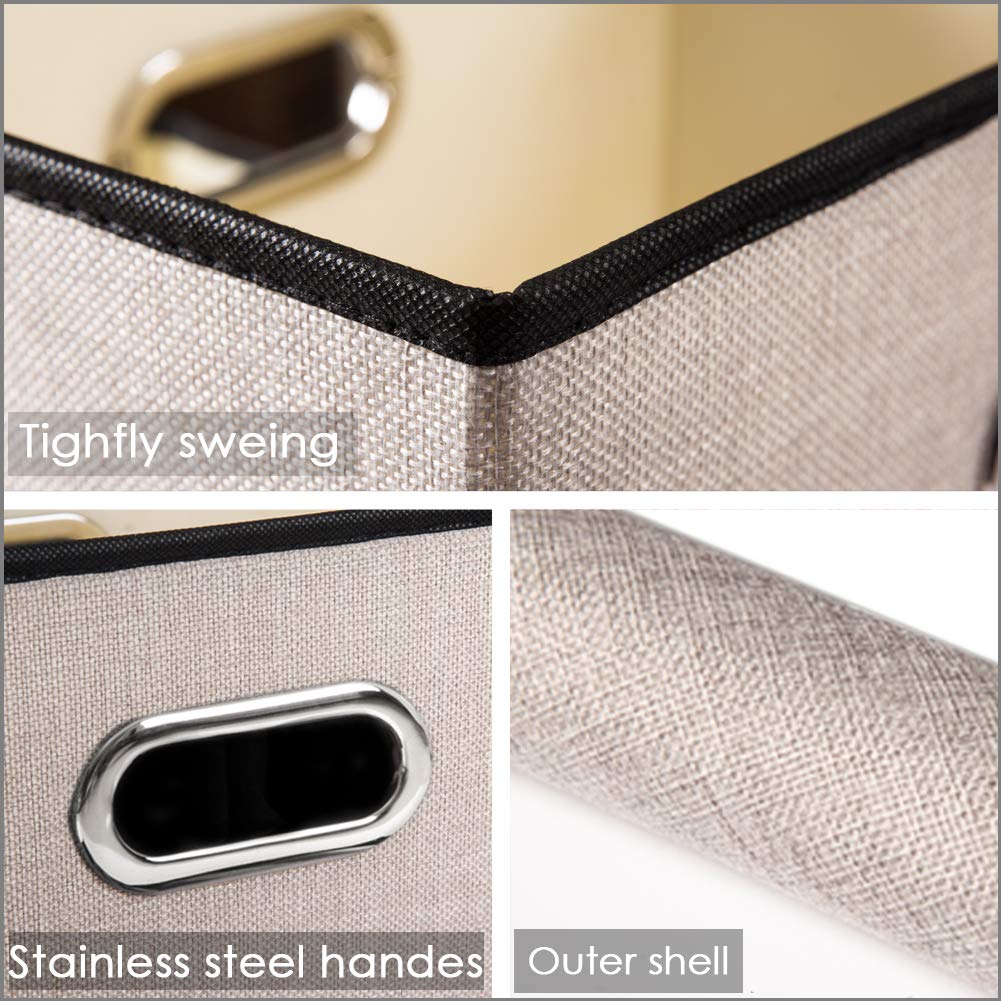 Prandom Storage Boxes with Lids,Collapsible Linen Fabric Storage Box,Decorative Bins,Really Useful Box,Clothing Storage,Stackable,38x25x25cm,Light