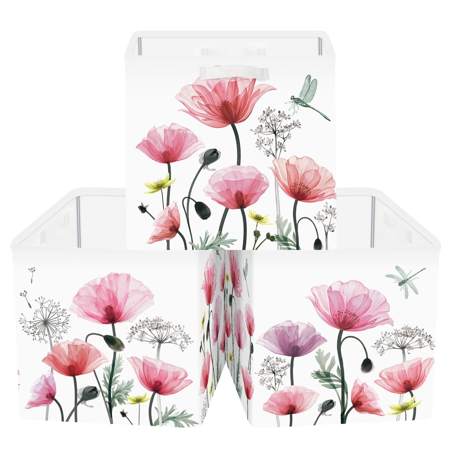 Clastyle 3 pcs Flowers Cube Storage Boxes for Shelves Kallax Boxes