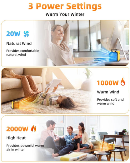 SIAL Portable Desk Electric Heater 2000W Ceramic Room Fan Space Heater 3 Settings&Adjustable Thermostat - Yellow