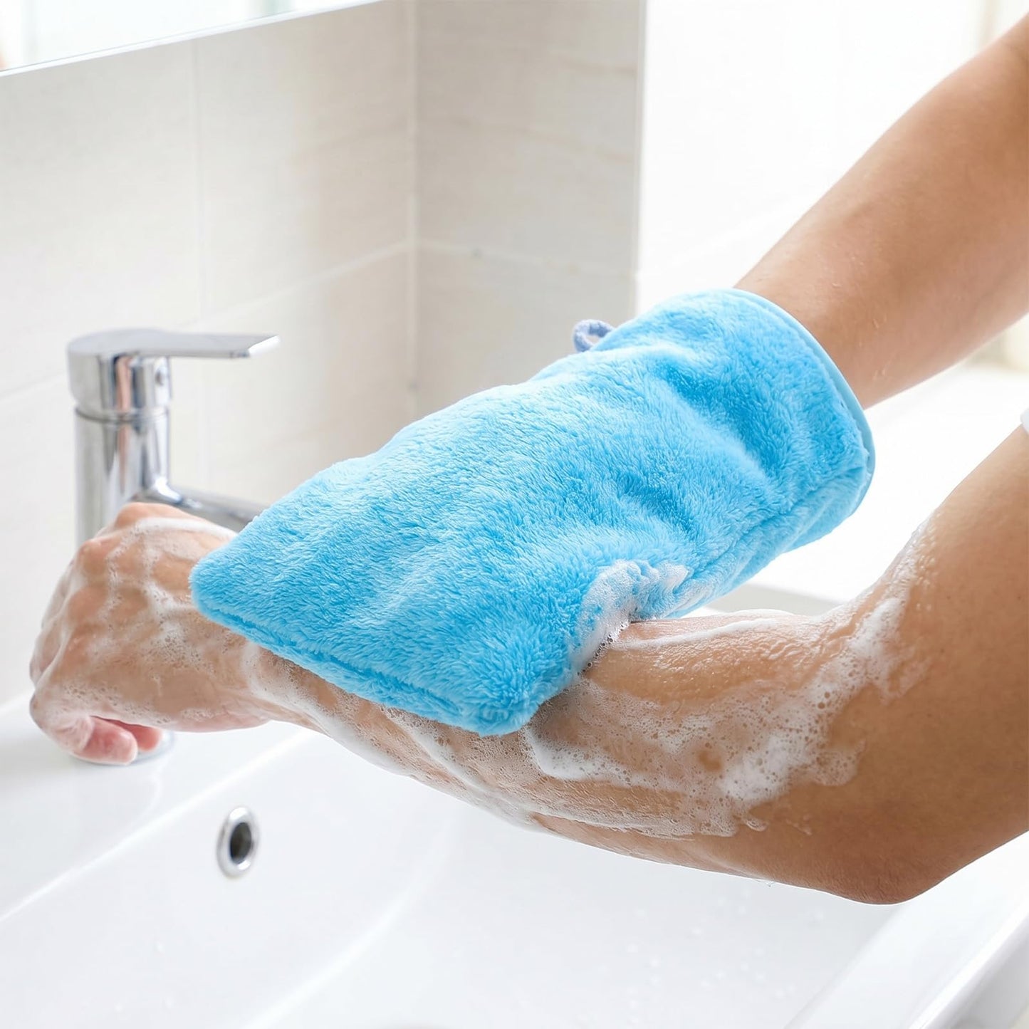 XLIUAX 10Piece Terry Wash Mitts, Microfiber Washcloths for Face and Body, Coral Fleece Soft, Absorbent, and Reusable Makeup Remover Gloves