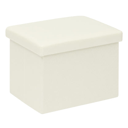 PINPLUS Folding Storage Box Ottoman, Linen Small Footstool, Cream White