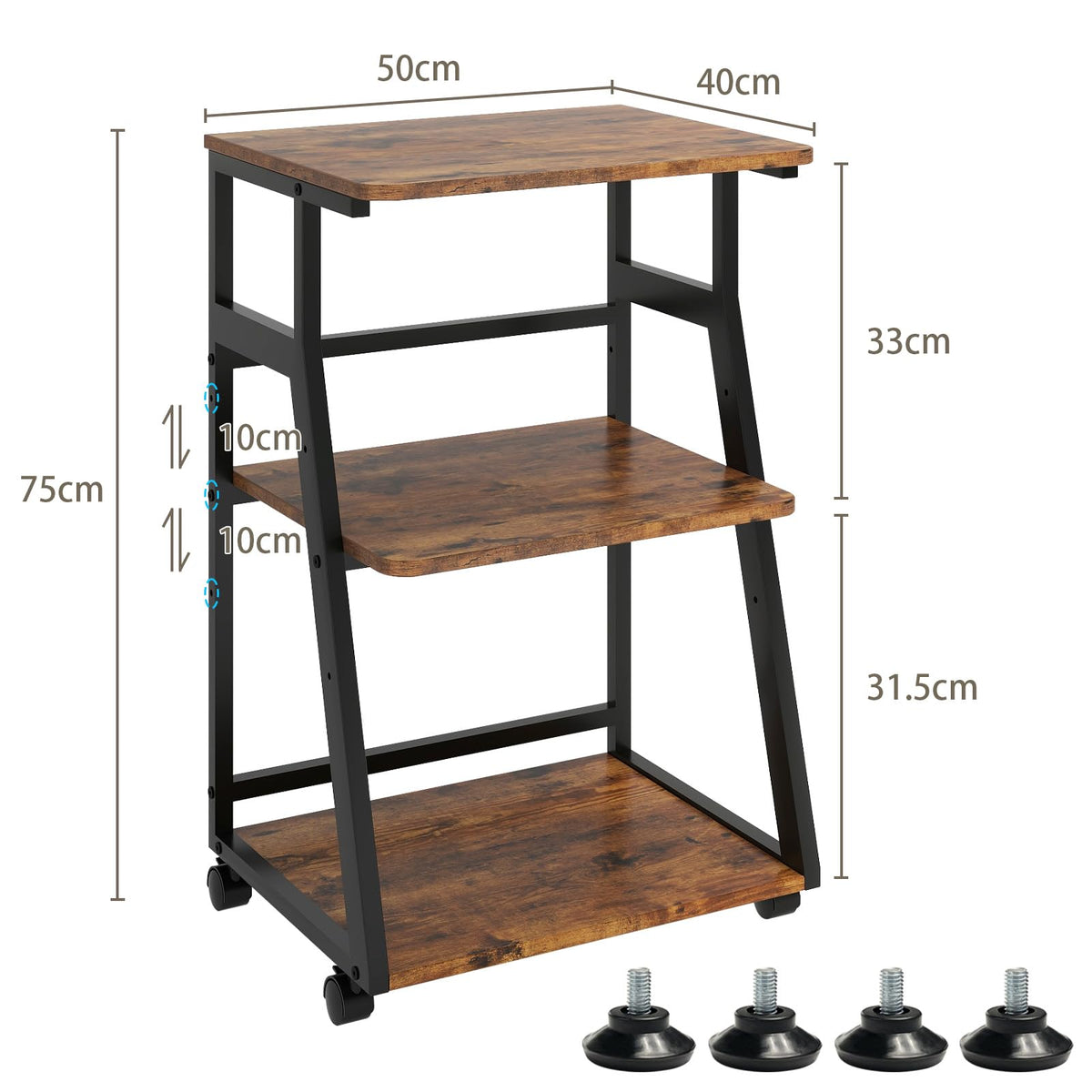 PUNCIA 50x40x75cm Printer Stand, 3 Tier Printer Table with Storage