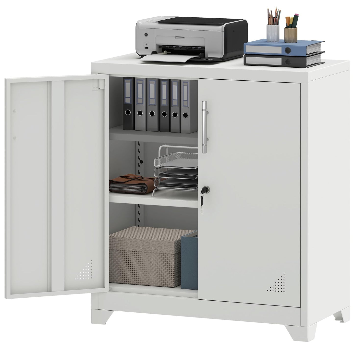 YITAHOME Office Storage Cabinet, Metal Office Storage Cupboard with 2 Adjustable Shelves
