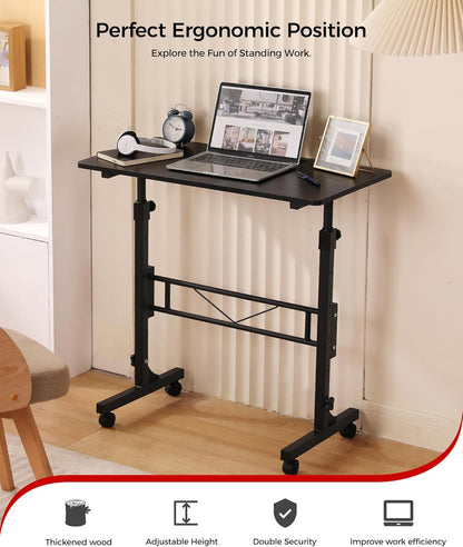 Standing Desk Adjustable Height, Mobile Stand Up Desk with Wheels Small Computer Desks, Home Office Desk, Rolling Desks