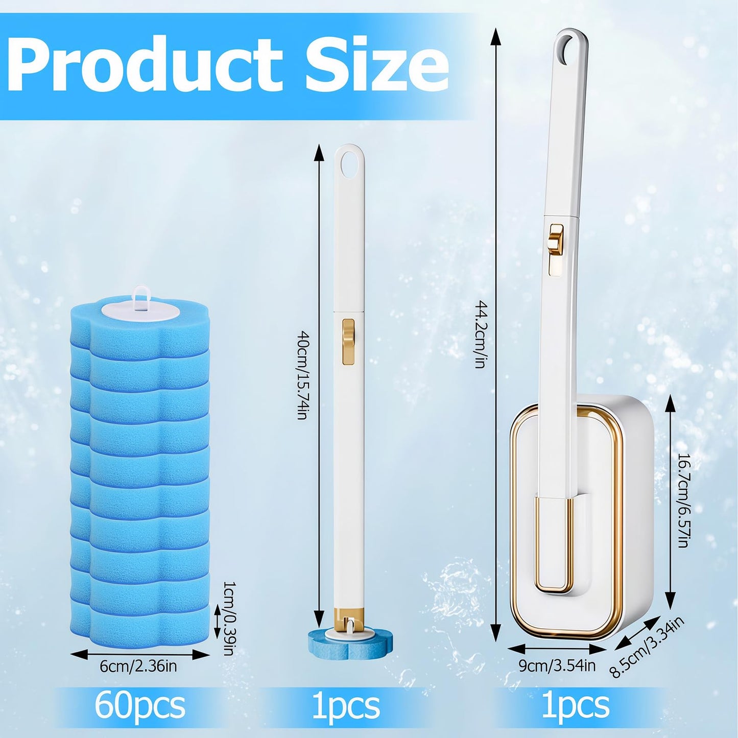 Kisizity Disposable Toilet Brush with 60 Refills, Blue Toilet Wand Kit