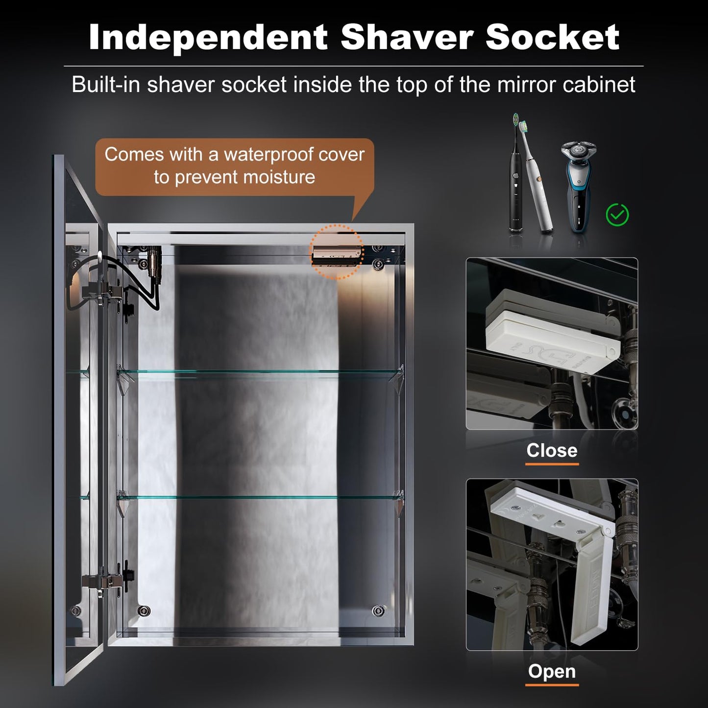 ELEGANT Bathroom Mirror Cabinet with LED Lights & Shaver Socket, 500x700mm
