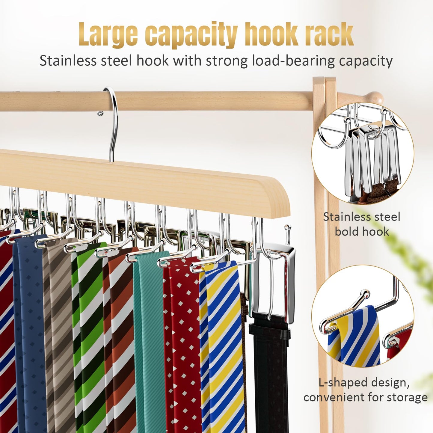 Tie Rack & Belt Hanger 2 in 1 Tie Hanger Space Saving 20 Hooks Hangers for Closet Max 30 Belts with 30 Ties Capacity