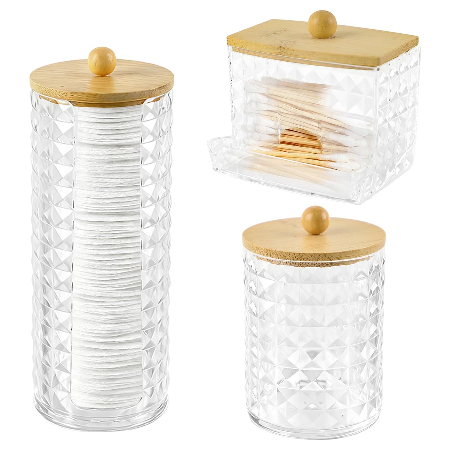 Hwtcjx Cotton Pad Holder, Bathroom Jars, with Wooden Cover, 3 PCS
