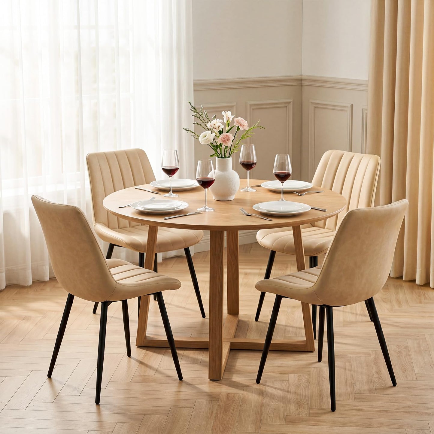 TUKAILAi Dining Chairs Set of 2, Beige Faux Leather Chairs for Kitchen