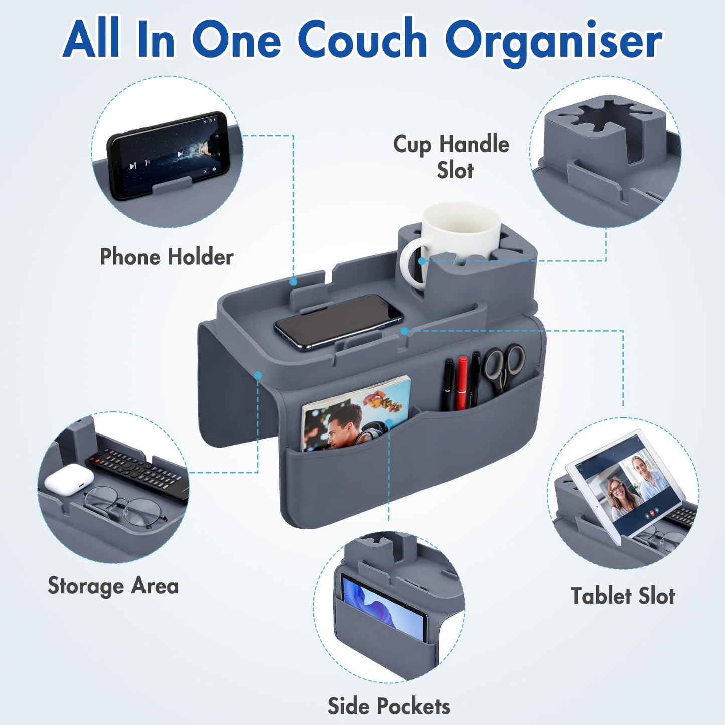 Foyucool Silicone Sofa Arm Tray, Anti-Slip Couch Cup Holder & Sofa Caddy