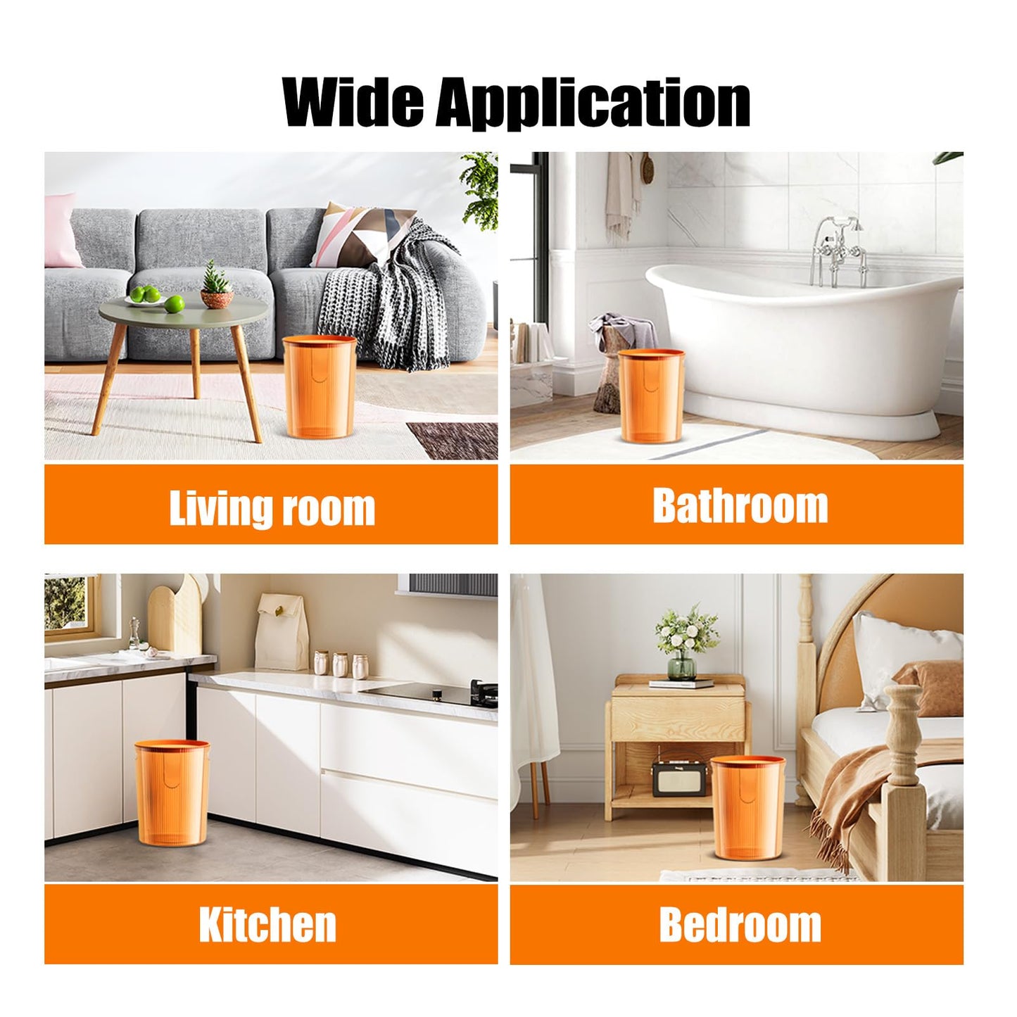 Jenngaoo Transparent Plastic Bin - 8L Round Waste Paper Basket for Kitchen, Bathroom, Office | Compact Rubbish Bin with Handles
