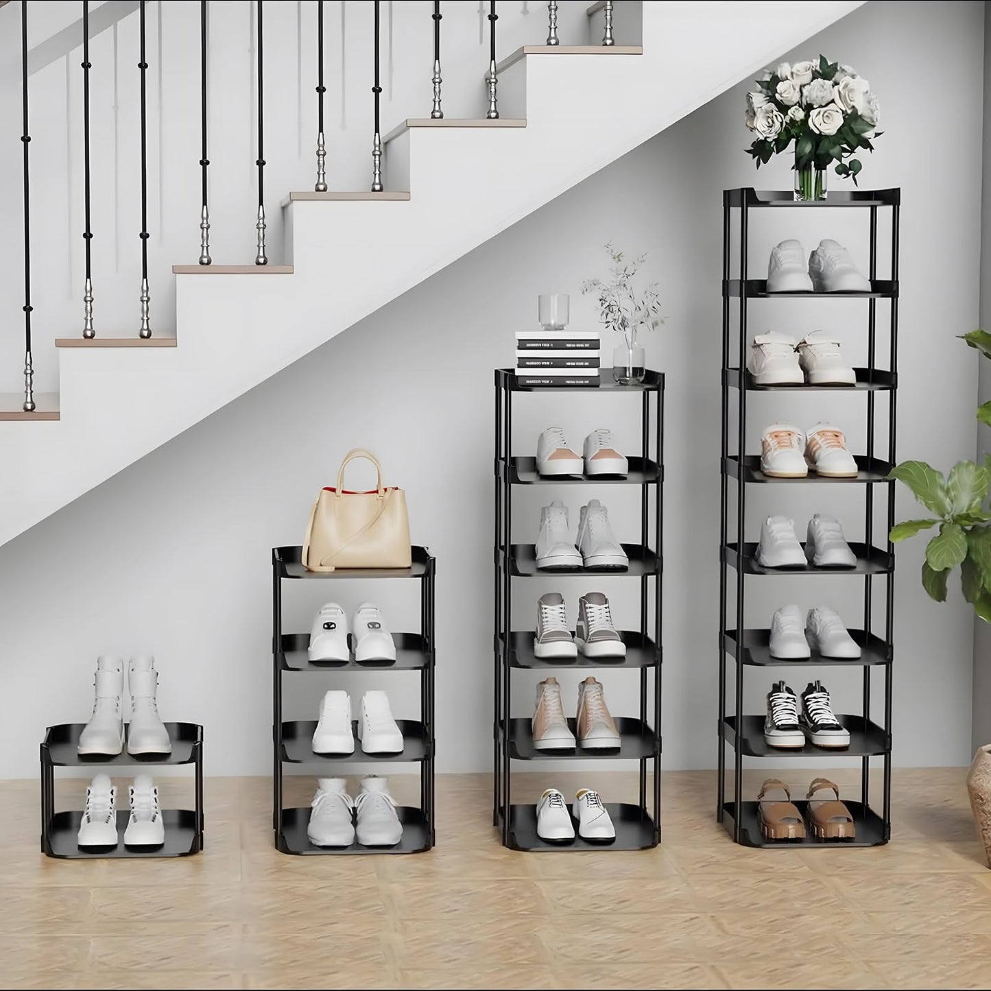 Altdnmaf 8 tier Narrow Shoe Storage Rack, Compact Single Shoerack Stand for Slim Space, Stackable Tall Thin Show Tower, Solid Plastic Shelves