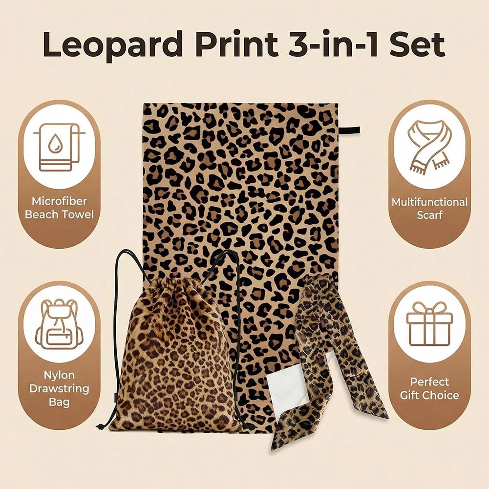 Vexthorion Leopard Travel & Gym Towel Set 160x80CM- Microfibre for Holiday