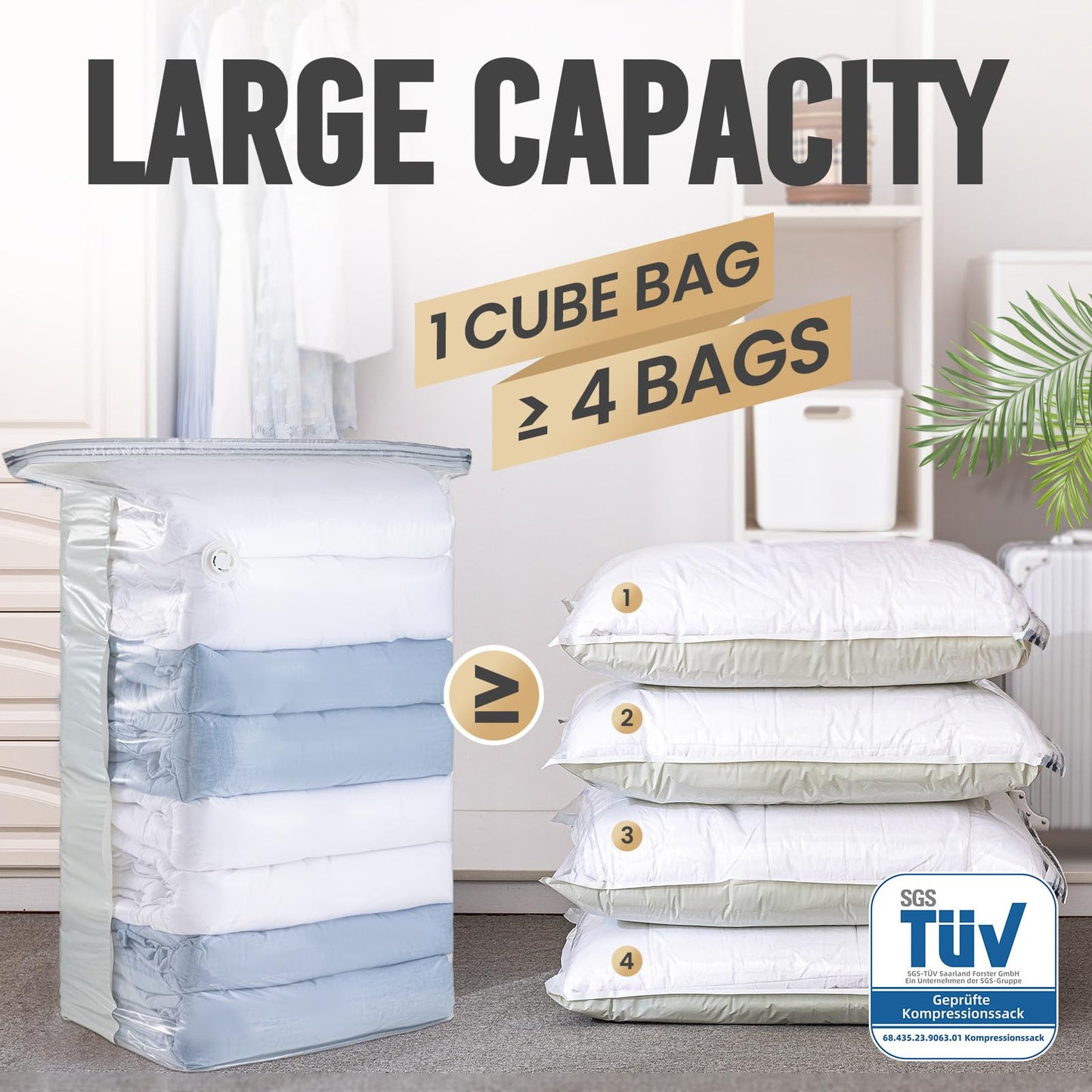 TAILI Extra Large Vacuum Storage Bags Cube 4 Jumbo(80x100x38 CM), Cream