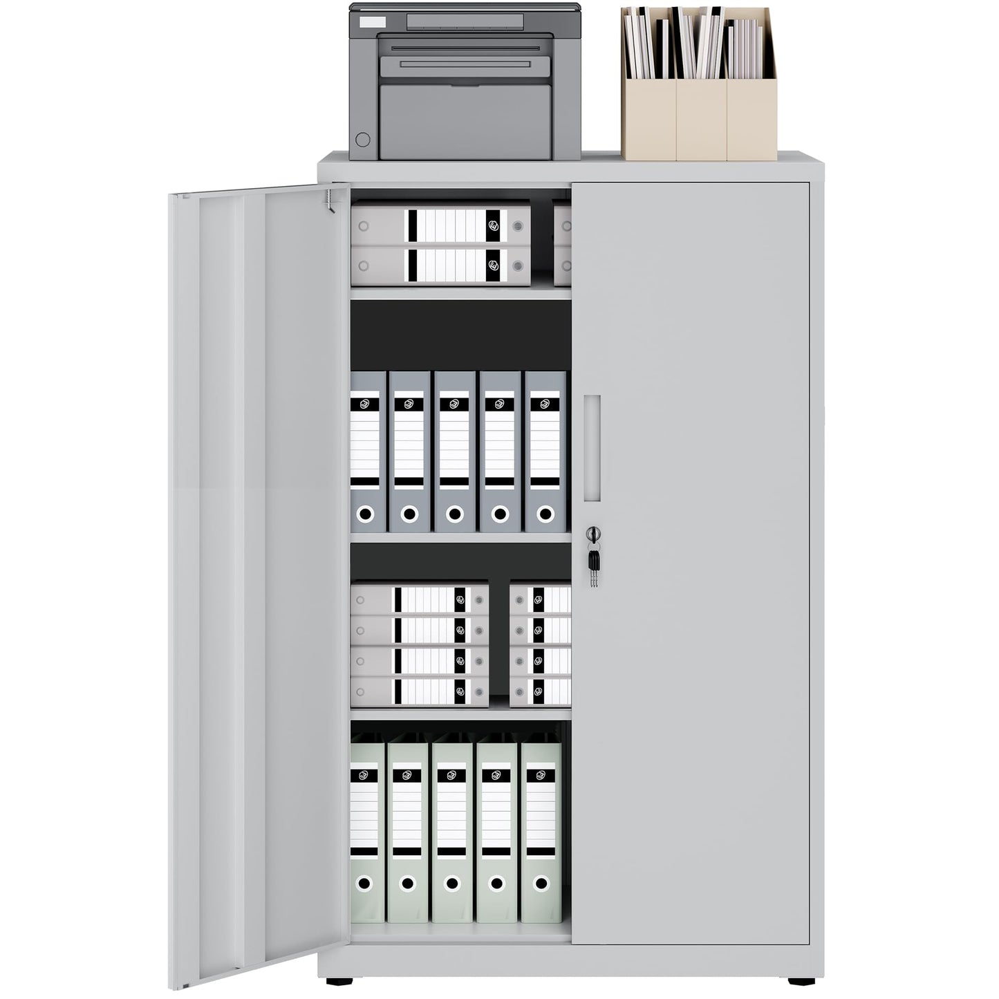LAND·VOI 4-Tier Lockable Tall Storage Cabinet, Adjustable Shelves Double Door Cupboard 40×80×131.5cm Light Gray