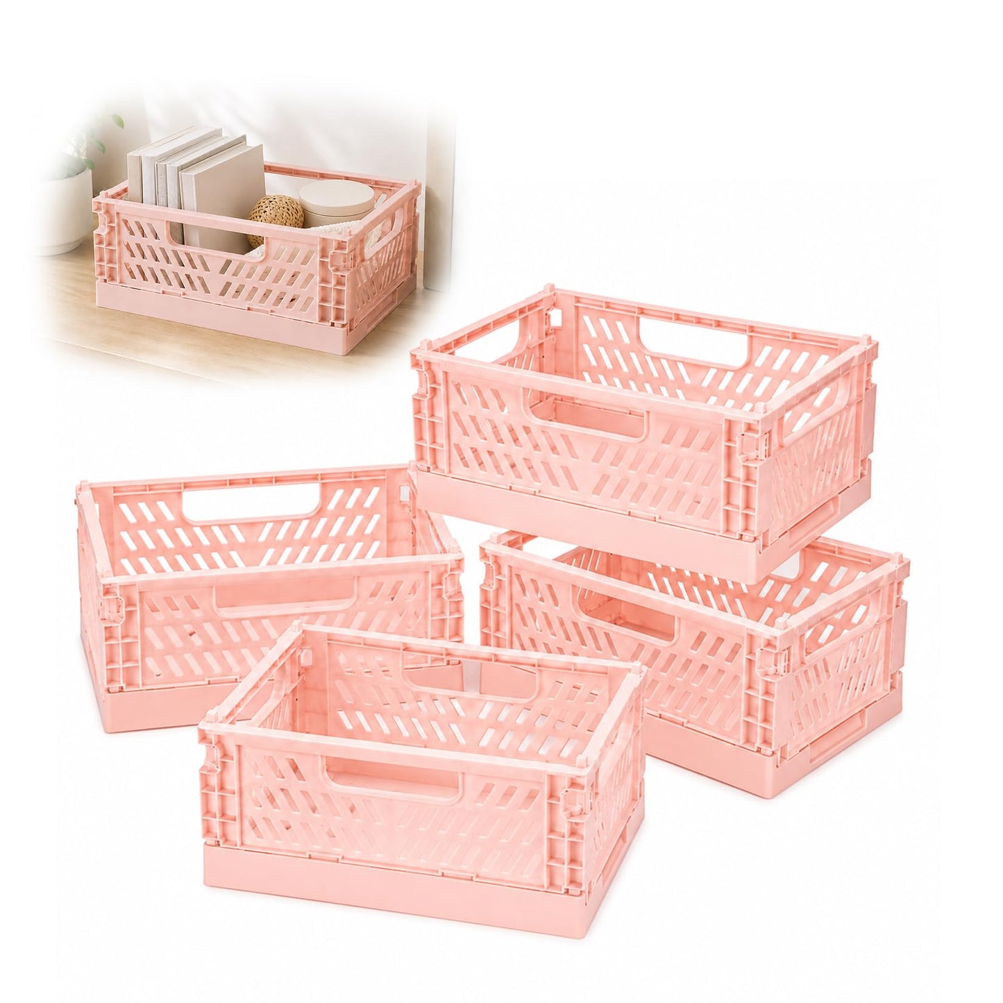 PIANKEKE 4 Pcs Collapsible Storage Boxes, Stackable Storage Baskets, Folding Crates, Foldable Basket