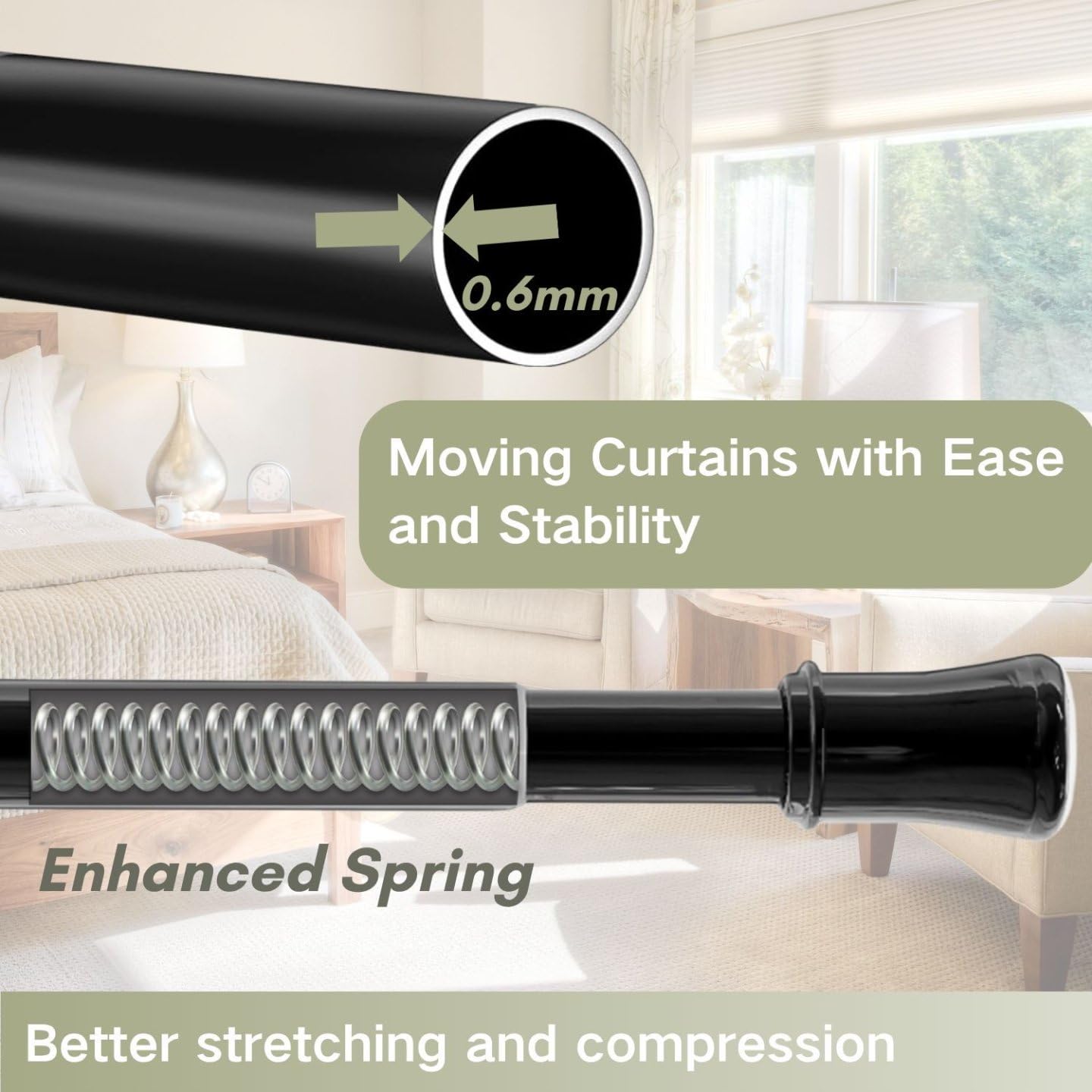 Shower Curtain Pole Extendable Curtain Rod Telescopic Spring Tension Rod Extendable Window Tension Rod Adjustable Curtain Pole No Screws for