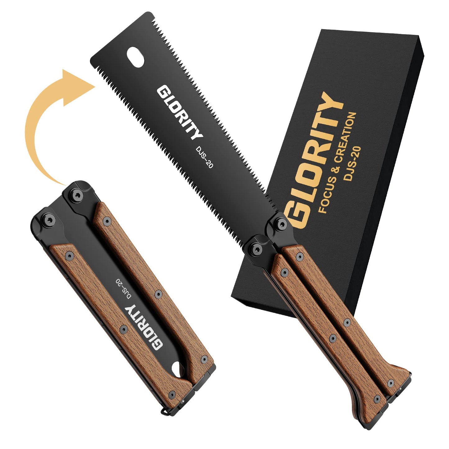 Japanese Pruning Saw Foldable, GLORITY 140mm Handsaw with Double Edges of 13/14 TPI, SK5 Blade and Three Sided Grinding Gear Design, Portable Japanese