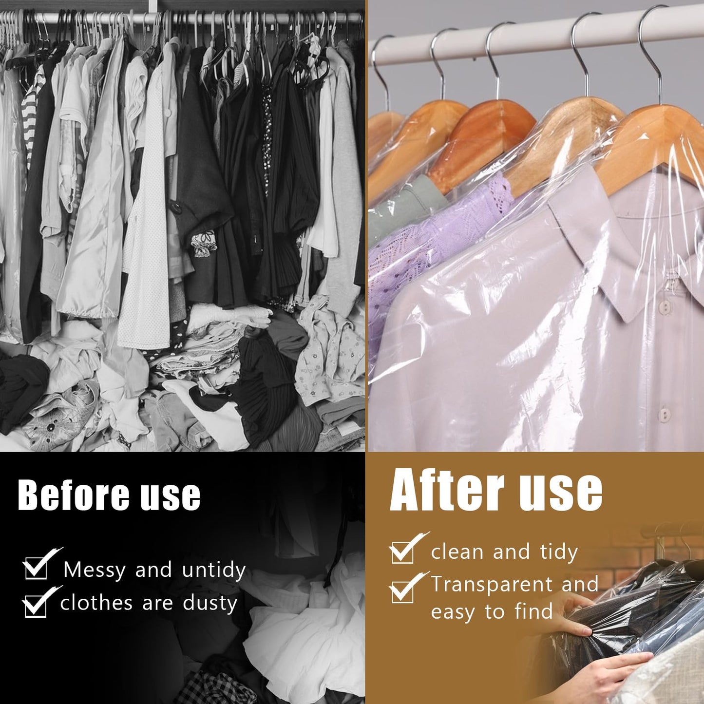 10Pcs Dry Cleaner Bags Plastic Clear Dress Bag 60x180 cm Long Dry Cleaning Bag for Clothes, Plastic Garment Bags for Hanging Clothes, Long Dresses