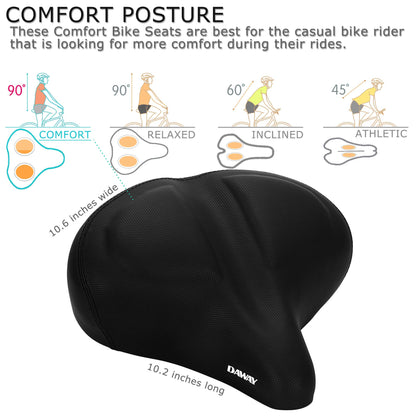 DAWAY C40 Ultra-Comfortable Oversized Bike Seat - Memory Foam Padded, Extra Wide Soft Bicycle Saddle for Men Women Seniors - Fit for Peloton, Cruiser,