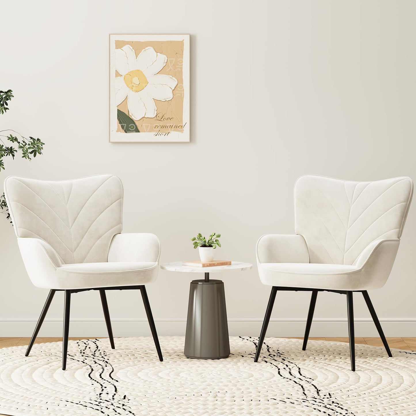 COLAMY Velvet Accent Chair with Black Metal Legs, Modern Armchair with Ergonomic Backrest