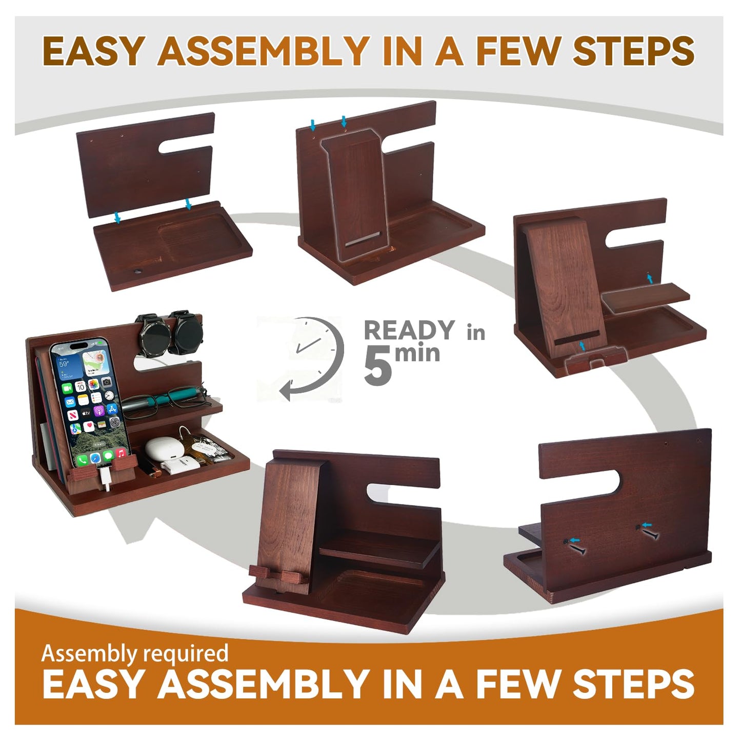 ELEVAT Gifts for Men Christmas Wood Phone Docking Station Desk Organizer Fathers Gifts Anniversary Birthday Gifts for him Xmas Presents for Dad