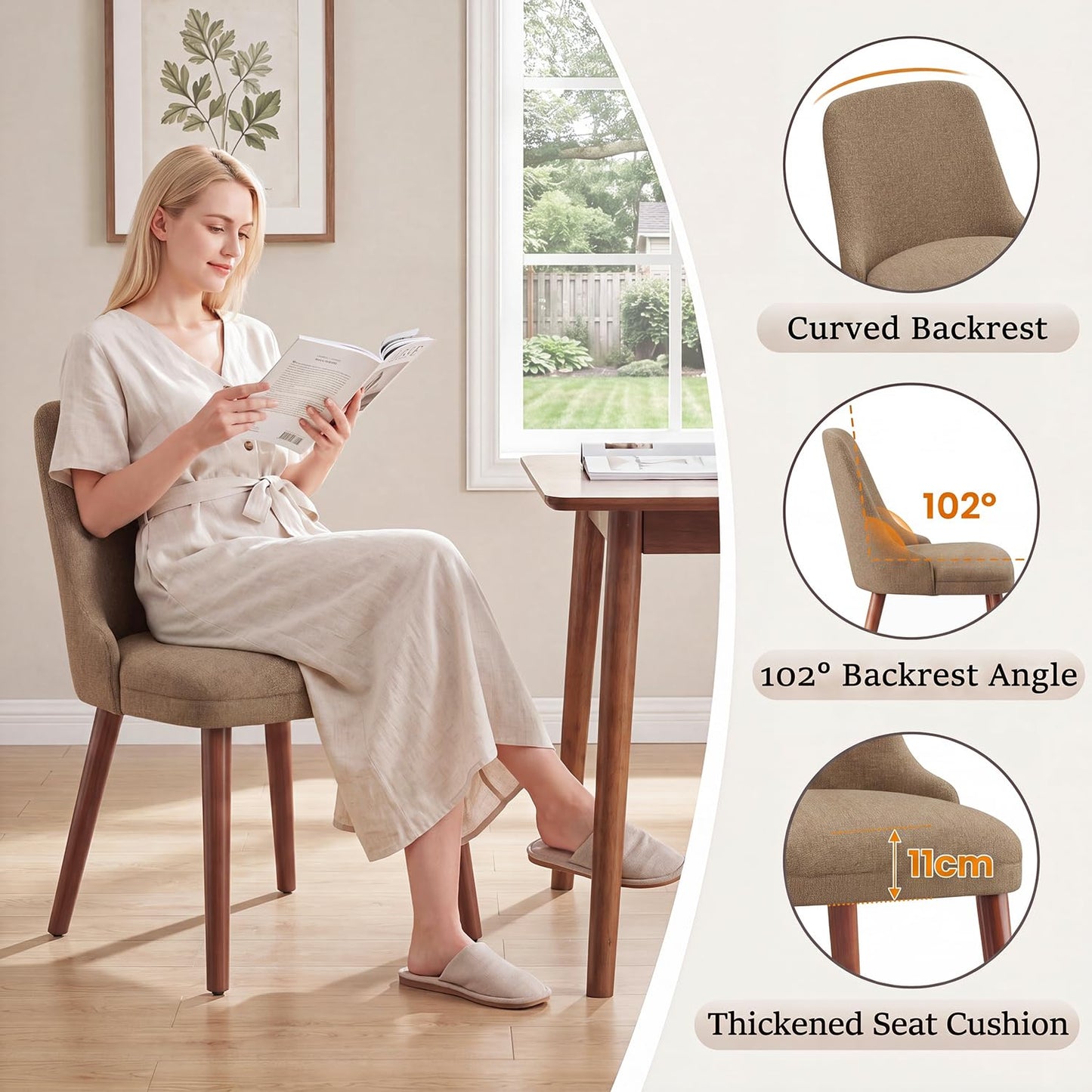 Dining Chairs Set of 4, Upholstered Dining Room Chairs with Ergonomic High Back, Thick Padded Seat, Skin-Friendly Fabric