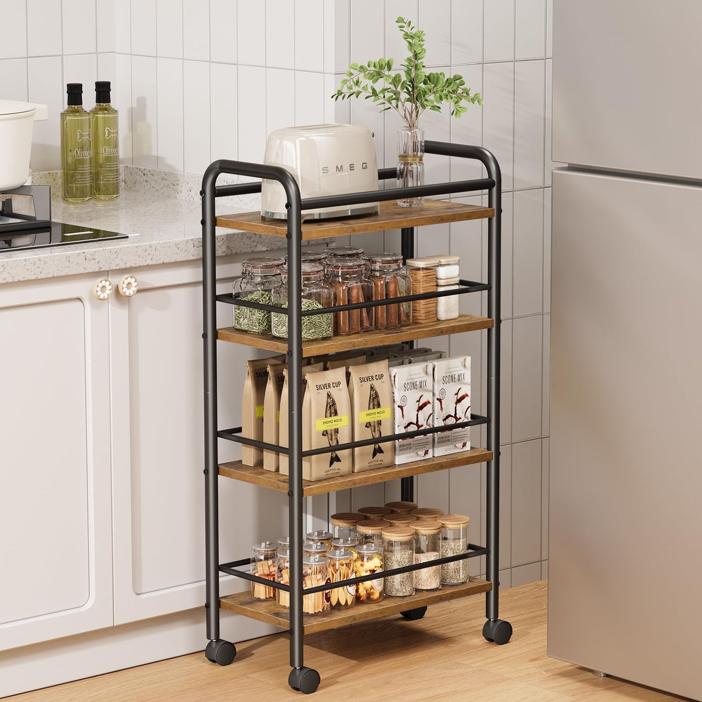 Asgolion 4-Tier Trolley, Space-Saving Kitchen storage trolley with Wheels