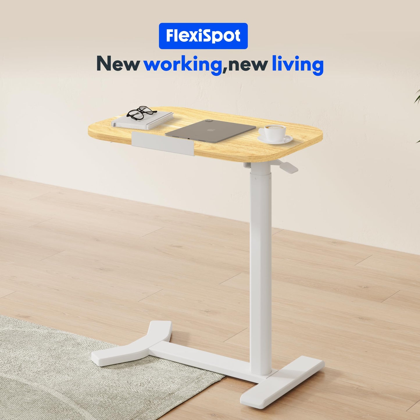 FLEXISPOT Overbed Table with Wheels, Adjustable Height Bedside Table, Rolling Laptop Desk for Bed Sofa, Small Standing Desk 60 x 40 cm
