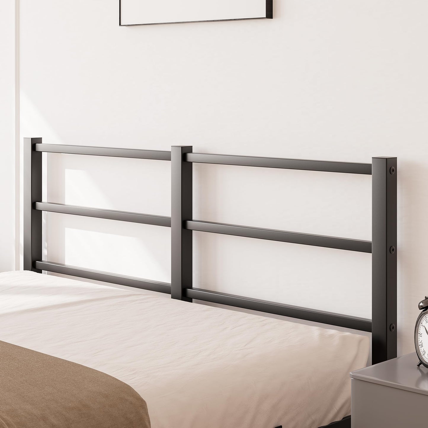 HAHRIR 16cm Low Profile 4ft6 Double Bed Frame with Metal Headboard, Black