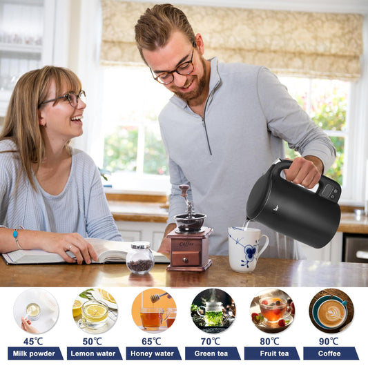 Bear Electric Kettle 1.7L 40C~100C 12 Temperatures Control Kettle Digital Display with Keep Warm Function,1800w 304 Stainless Steel Fast Boil Black