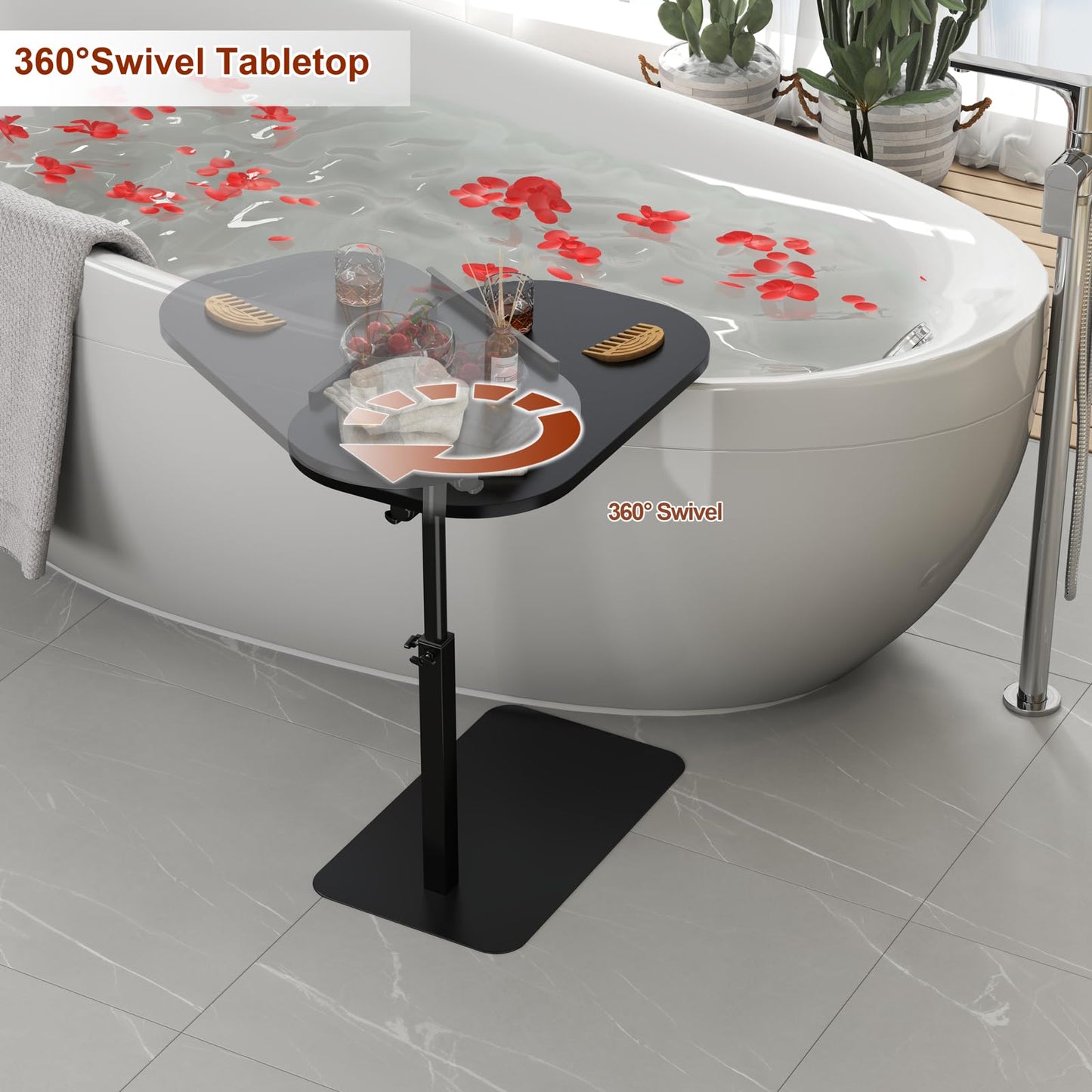 C Shaped Side Table Adjustable Height,360°Swivel Side Table for Sofa and Bed, Metal Base Flip Top Laptop Stand TV Coffee Tables,Mobile sofa Side