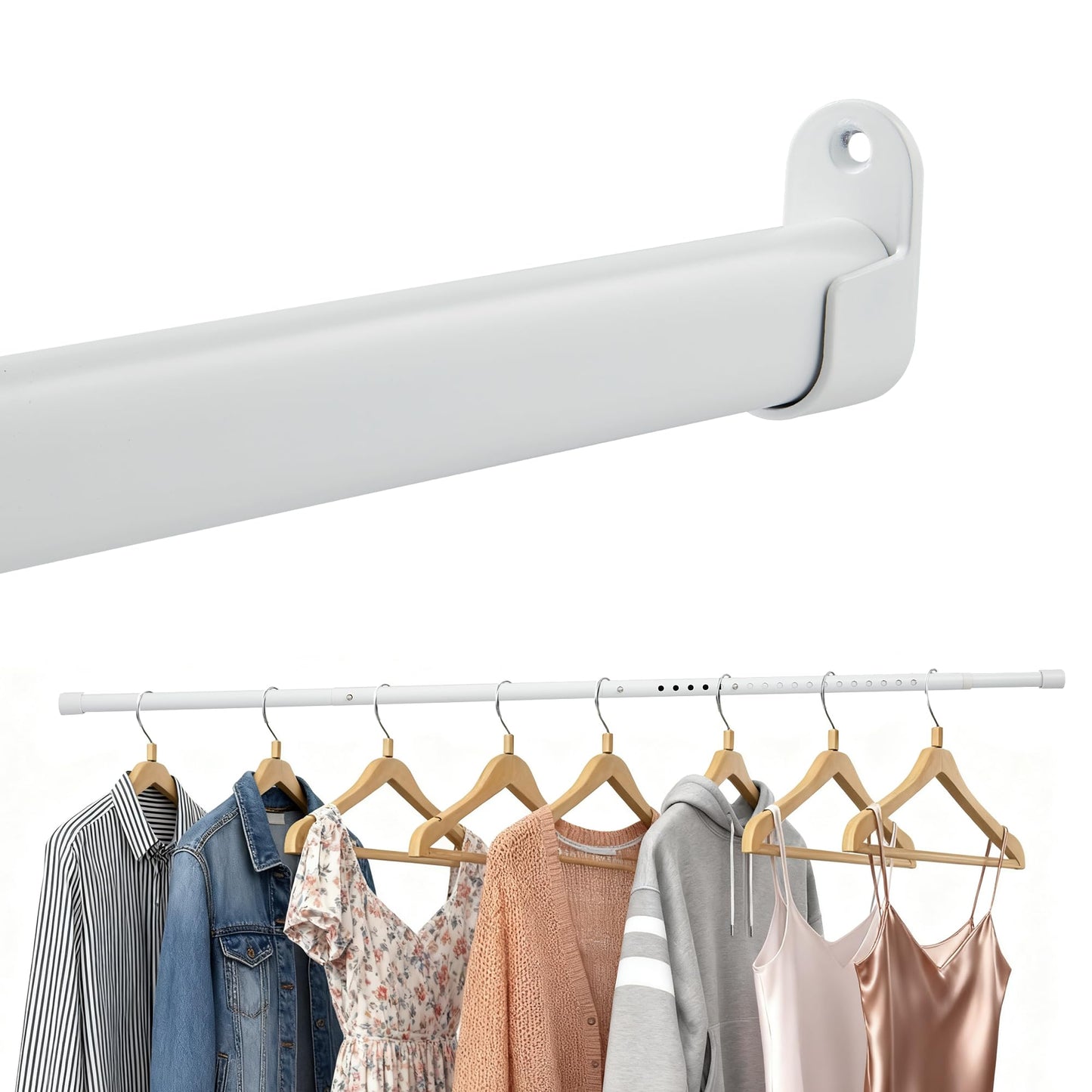 Poskena White Wardrobe Rail Extendable, 25 mm Wardrobe Pole 43-161cm