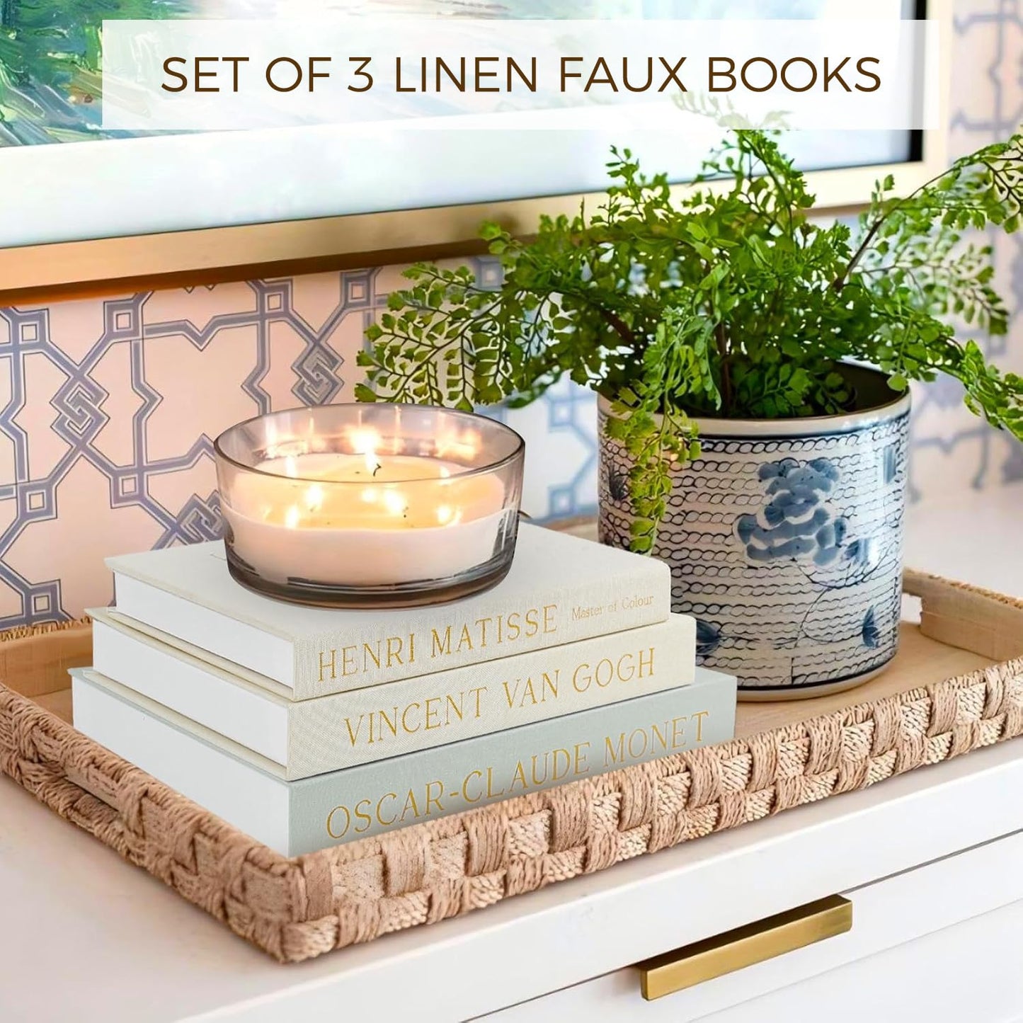 kroucoco Decorative Faux Books - Set of 3 Linen Storage Boxes for Coffee Table, Bookshelf & Home Decor (Sage-beige)