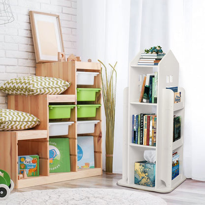 petour 3-Tier Rotary Bookshelf Childrens Bookcases, White
