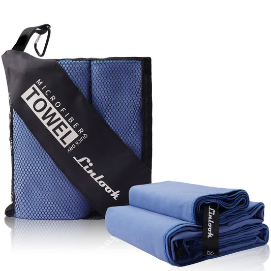 Linlook Microfibre Towel Set (160 x 80 cm Large Bath Towel + 80 x 40 cm Small Hand Towel) - Soft and Lightweight Beach Towel - Quick Drying Sports Gym