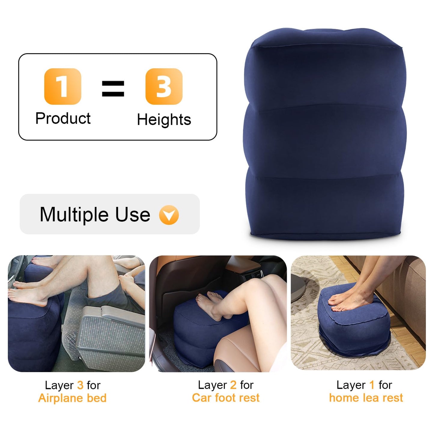 Maliton Airplane Footrest, Inflatable Foot Rest for Kids (Blue, 1 Pack)
