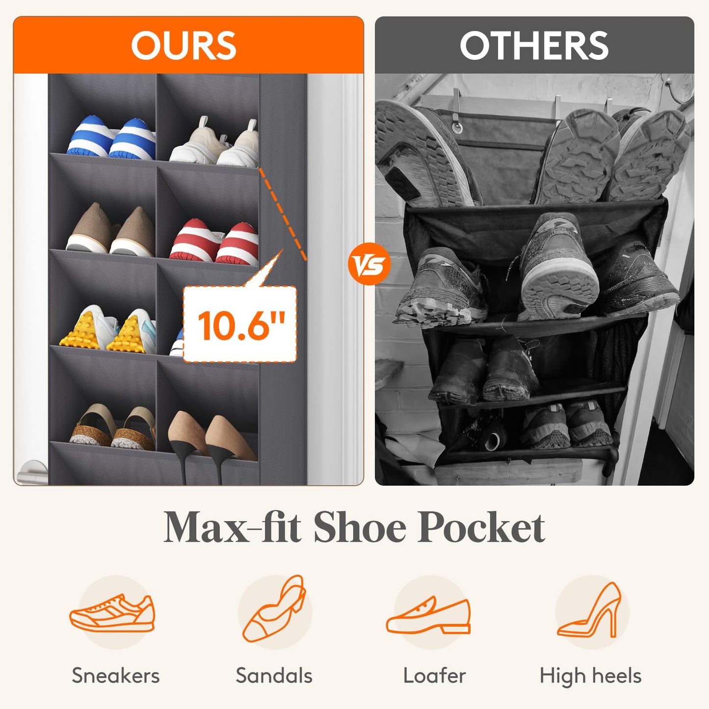 Lifewit 8 Tier Over the Door Shoe Organisers with 15 Deep Pockets, Fabric Hanging Wall Mounted Shoes Rack Behind Door Storage Organizer for Boots