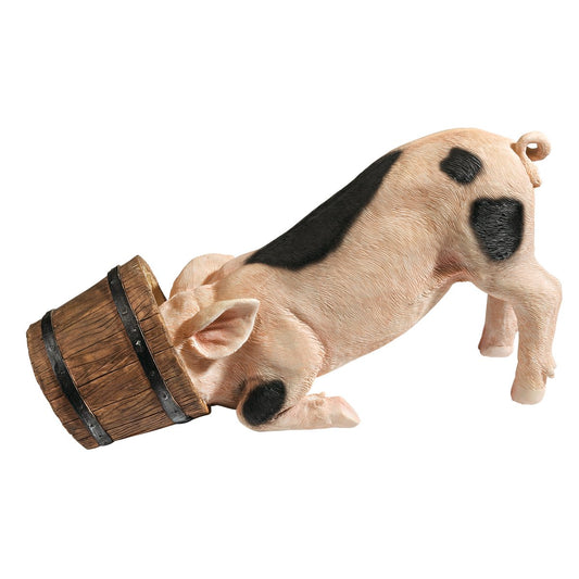 Design Toscano Bucket Head Piglet Pig Garden Statue, Polyresin, Full Colour, 43 cm