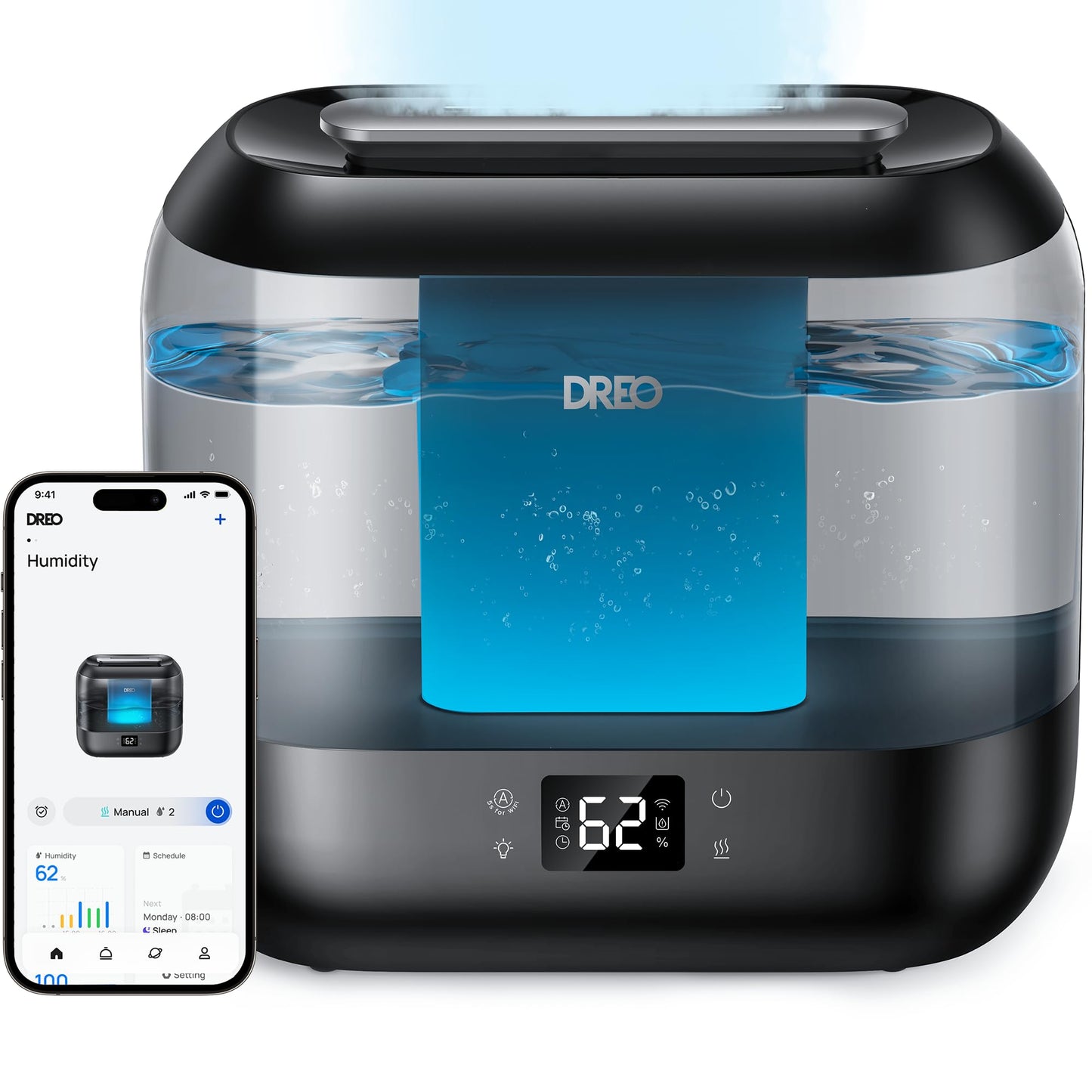 Dreo Smart Humidifier for Bedroom, 4L Cool Mist Humidifier for Home Baby, Humidity Sensor, Auto Mode, 32H Last, Oil Diffuser, 28dB Quiet Ultrasonic
