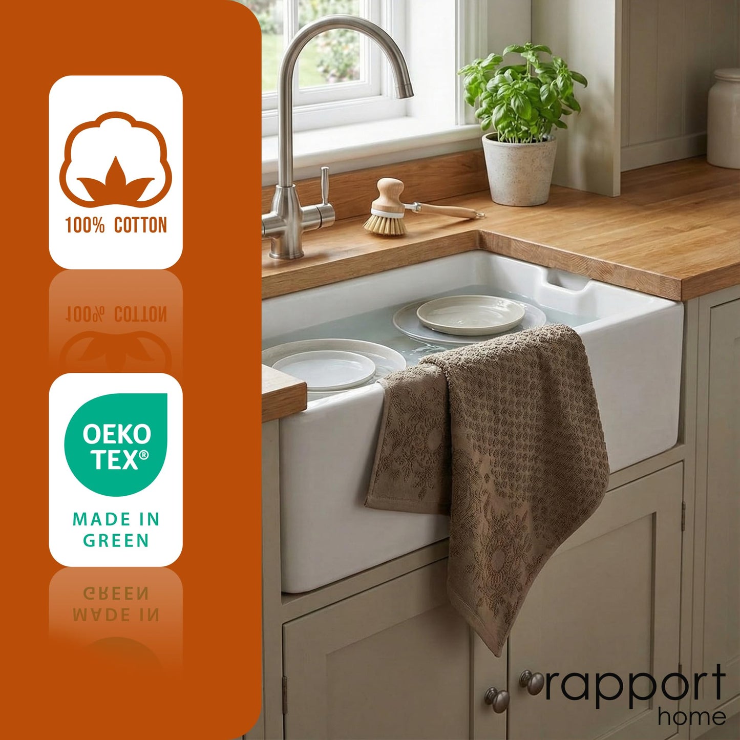 Rapport Home Versailles Jacquard Hand Towels 2 Pack, Mushroom Latte