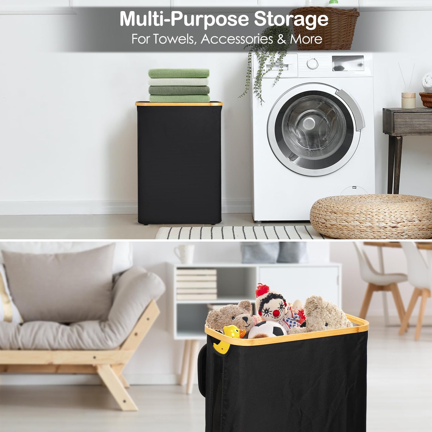 Toilet Roll Storage, 50L Toilet Paper Storage for up to 24 Rolls, Multifunctional Large Basket with Side Window, Bathroom Organizer Bin with Lid