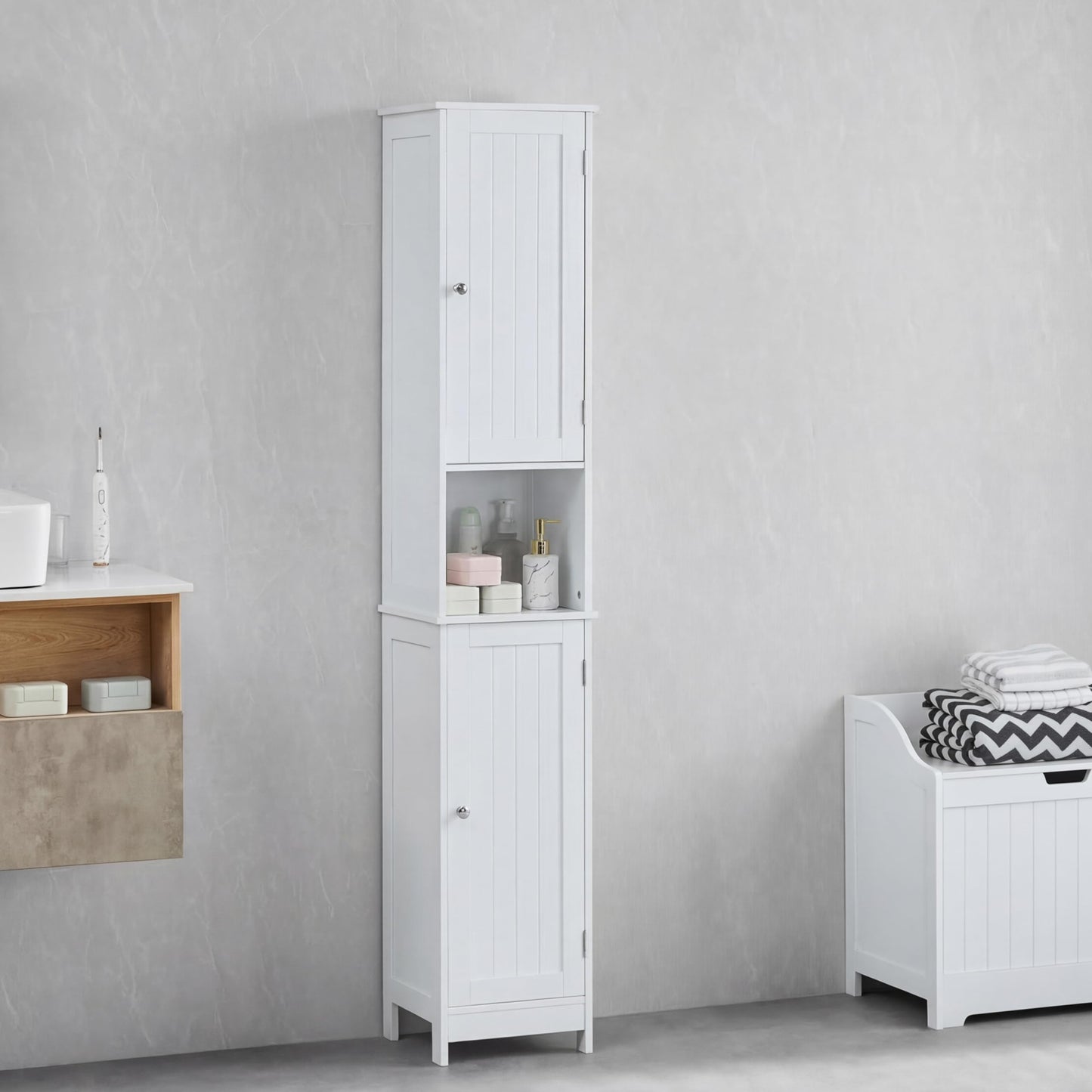 Bath Vida Priano Freestanding 2 Door Tall Storage Cabinet, White