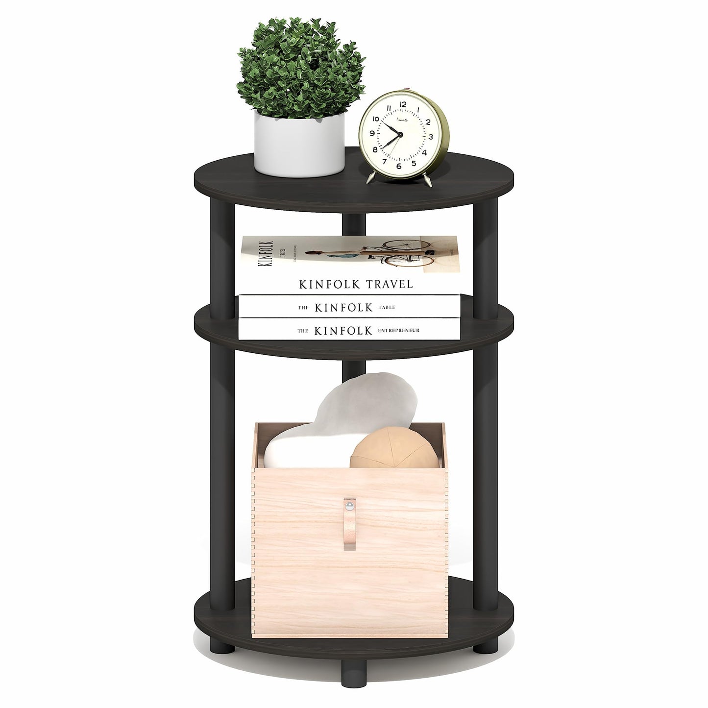 Furinno TURN-N-TUBE Side Table, 3-Tier Oval End Table, Night Stand, Bedside Table, for Living Room, Bedroom, Espresso/Black