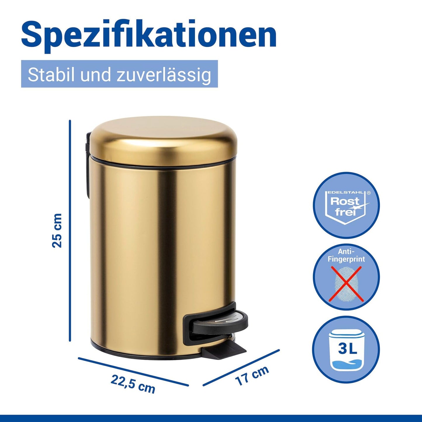 Wenko Leman Cosmetic Pedal Bin Matte Gold 3 L – Cosmetic Bin, Rubbish Bin with Anti-Fingerprint, Capacity: 3 litres, stainless steel