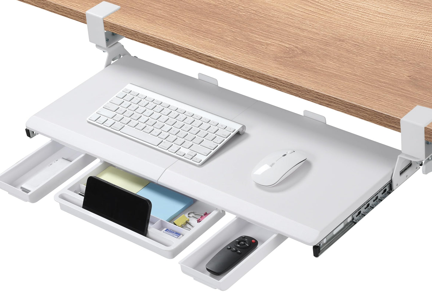 ETHU Under Desk Keyboard Tray with Storage Drawers 68x30cm